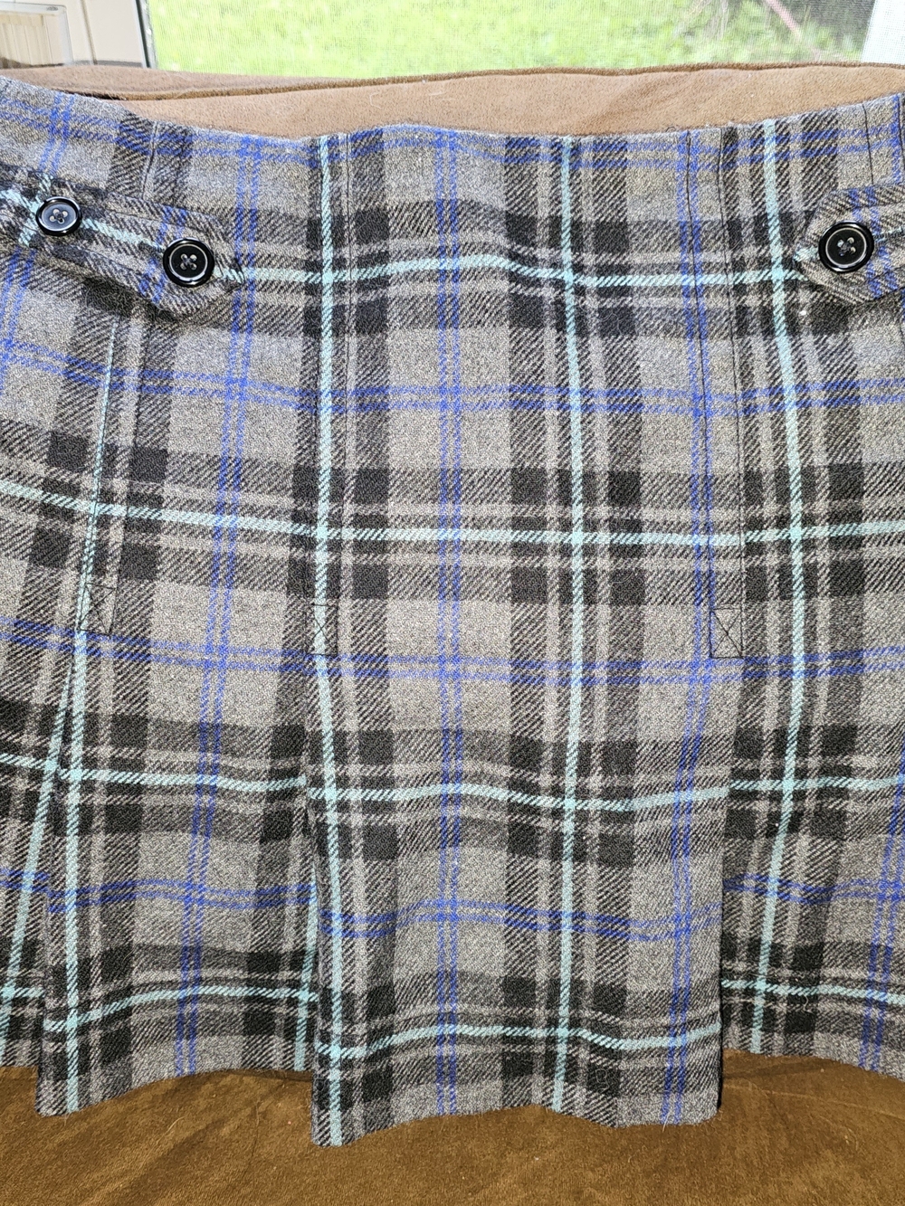 GAP Gray Plaid Skater Skirt with Blue and Mint Stripes